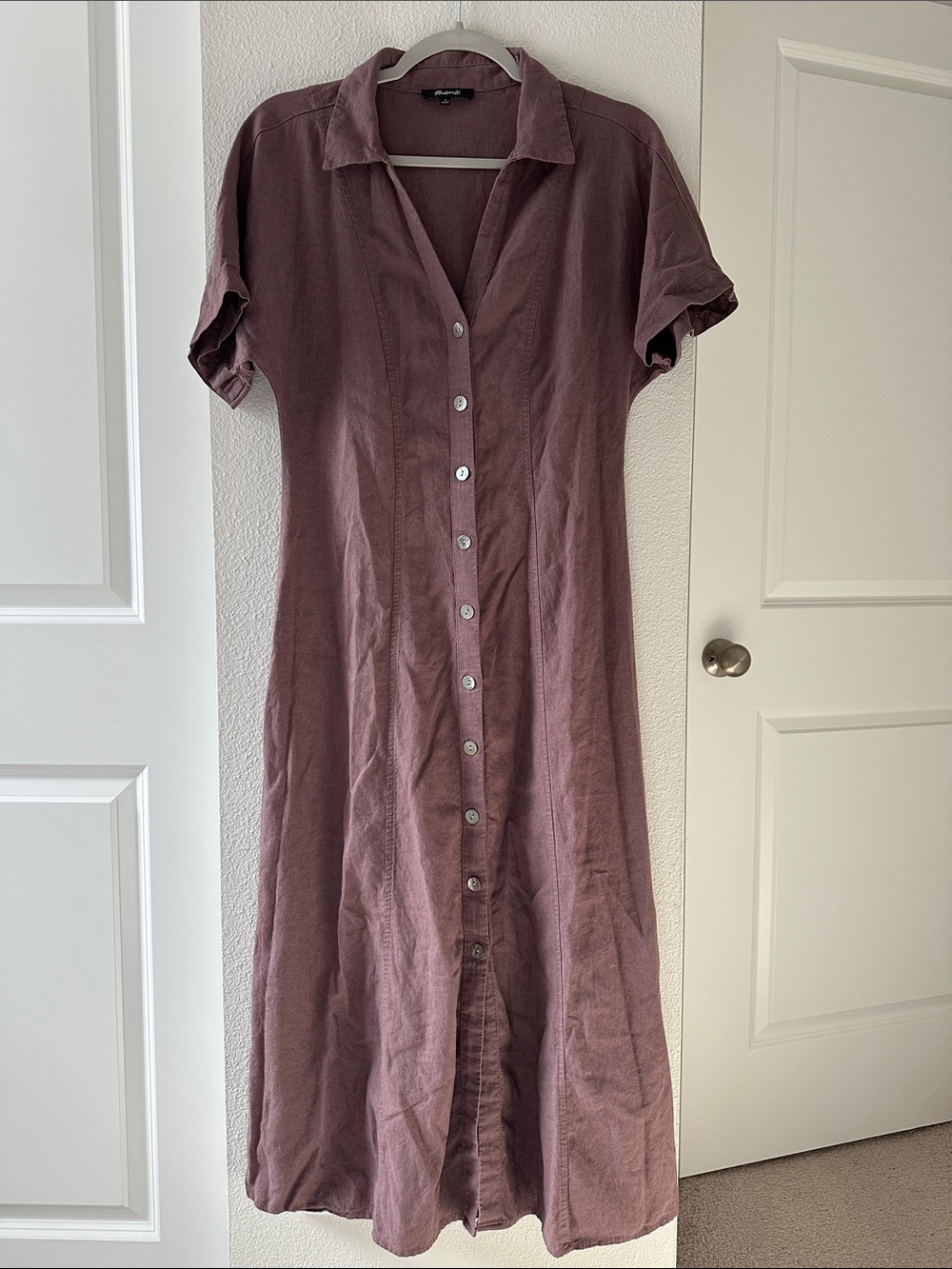 Madewell Linen Button Up Midi Dress - Picture 1 of 5